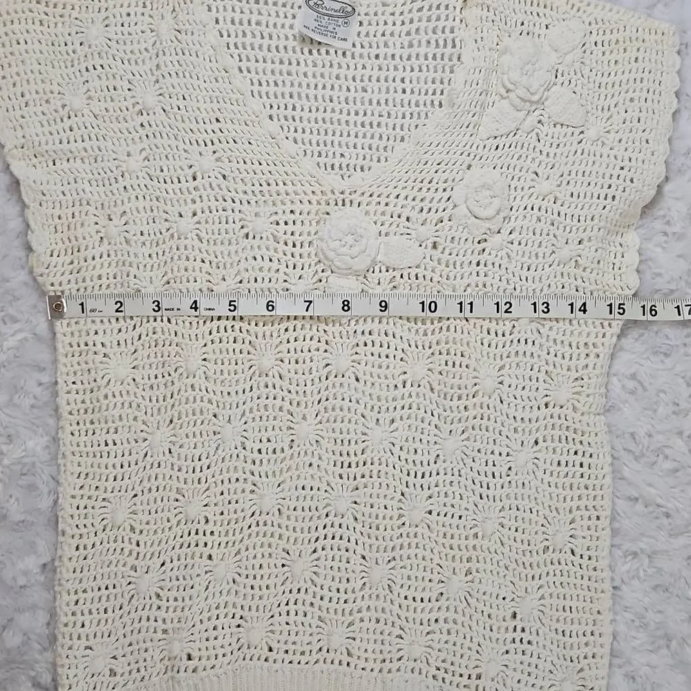 Vintage Parrimello Open Knit Cream Sleeveless Top with Roses